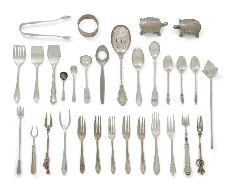 A small group of silver, silver plate and metalware, Various dates and makers, The group including: a Scottish silver napkin 