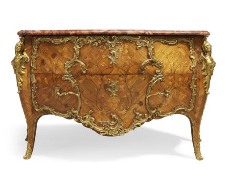 A French ormolu-mounted kingwood and marquetry serpentine front commode, Retailed by Edwards and Roberts, of Louis XV style, 