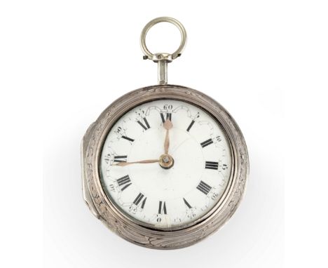 Abraham Bernard, Bristol, a silver pair case pocket watch,London hallmark 1782,Gilt full plate movement with pierced and engr