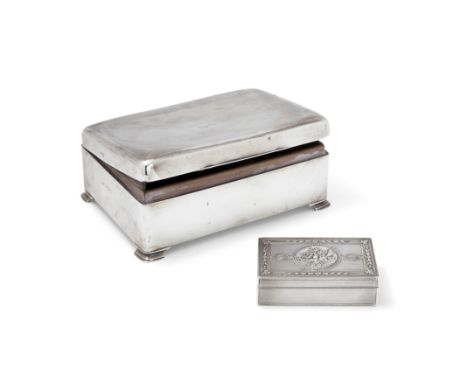 A French silver box by Boin-Taburet, Paris, 20th century, Of rectangular form, the engine turned sides to a hinged cover with