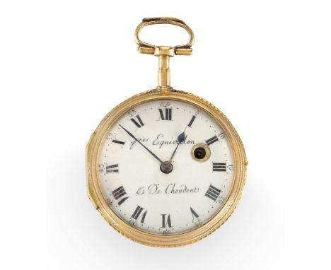 Fr&egrave;res Esquivillon &amp; De Choudent, Geneve, a gilt metal and enamel verge pocket watch,C.1830,Signed gilt full plate