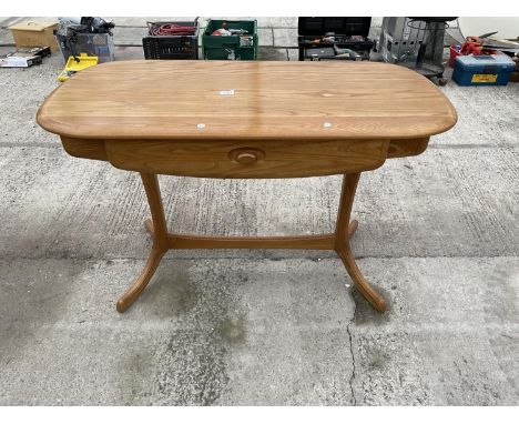 AN ERCOL STYLE ELM CONSOLE TABLE, 44" WIDE 