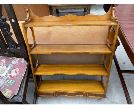 A BEVAN FUNNELL FOUR TIER WALL SHELF WITH THREE DRAWERS TO THE LOWER PORTION 