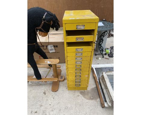 A VINTAGE METAL 15 DRAWER STORAGE UNIT(MISSING TWO DRAWERS) 