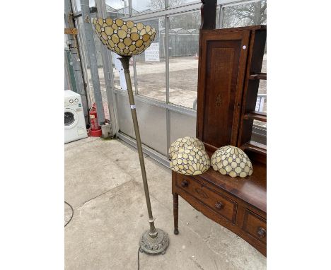 THREE DECORATIVE WALL LIGHT SHADES AND A MATCHING STANDARD LAMP 