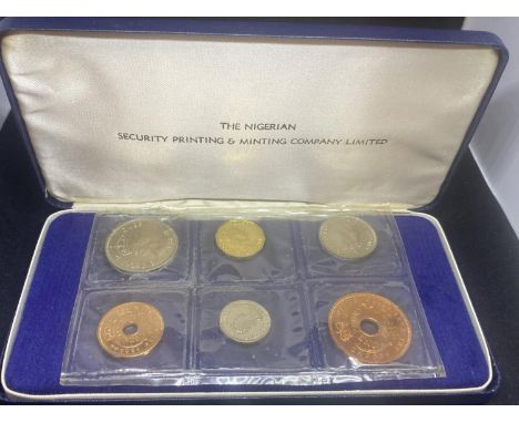 A NIGERIA 1959 , 6 COIN PROOF SET , FIRST COINAGE ISSUE , HOUSED IN ORIGINAL BLUE CASE 