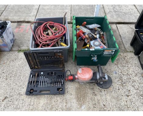 VARIOUS TOOLS - ELECTRIC  CAR POLISHER, DRILL SET, JUMP LEADS ETC 