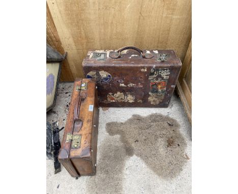 TWO VINTAGE LEATHER TRAVEL CASES 