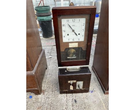 A NATIONAL TIME RECORDER CO LTD MAHOGANY CASED CLOCKING IN CLOCK 