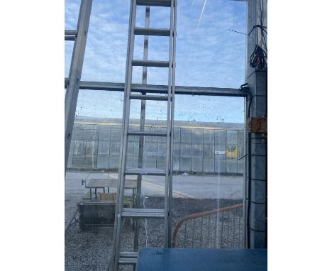 AN EXTENDABLE ALLUMINIUM LADDER (12 RUNGS PER SECTION) 