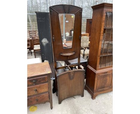 A MID 20TH CENTURY OAK HALL COAT/STICK STAND WITH MIRROR 