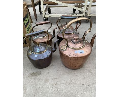 FIVE VINTAGE COPPER KETTLES 