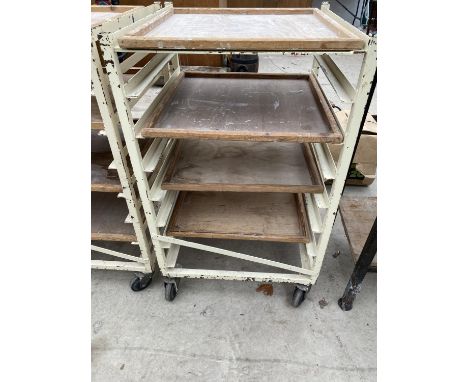 A FOUR SHELF METAL POTTERS TROLLEY 