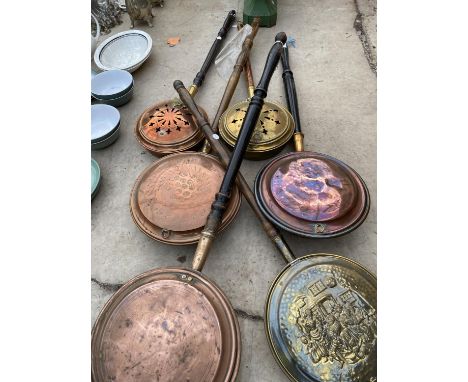 SIX VINTAGE COPPER AND BRASS BED PANS 