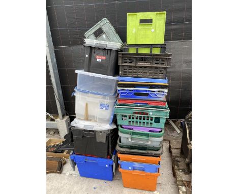 A QUANTITY OF STORAGE BOXES TO INCLUDE SOME STACKABLE BREAD TRAYS 