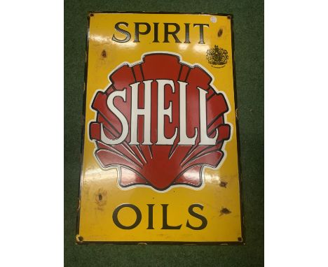 A LARGE SHELL 'SPIRIT OILS' ENAMEL SIGN 60CM X 40CM 