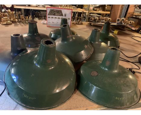 EIGHT 'REVO' DARK GREEN INDUSTRIAL LIGHT SHADES 