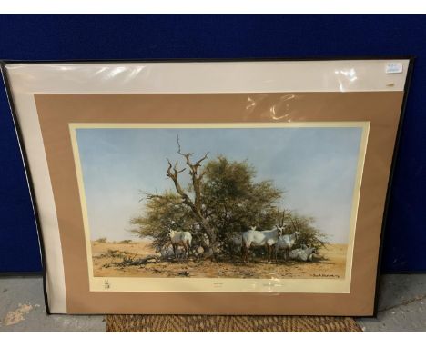 A DAVID SHEPHERD MOUNTED PRINT 'ARABIAN ORYX' LIMITED EDITION 885/1500 WHOLESALE PRICE £95.00 