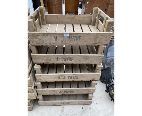 FIVE VINTAGE WOODEN H J PAYNE SPRITTING BOXES 
