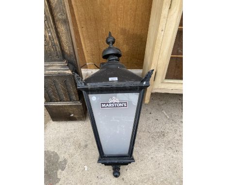 A VINTAGE 'MARSTONS' CAST IRON OUTSIDE LAMP 