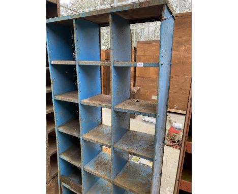 A VINTAGE METAL 18 PIGEON HOLE STORAGE CABINET (H:183CM W:91CM) 