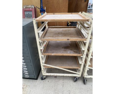 A FOUR SHELF METAL POTTERS TROLLEY 
