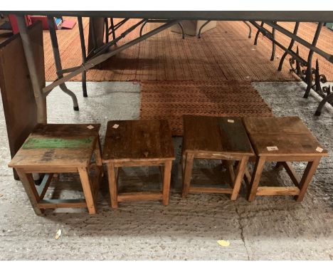 FOUR VINTAGE WOODEN STOOLS 