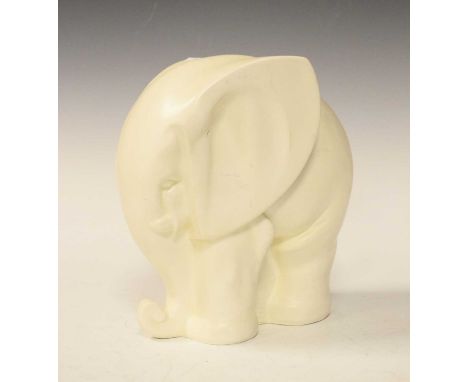 Copeland Spode Velamour model of an elephant, designed by Erik Olsen, model no.K446, stylised form covered in a cream glaze, 
