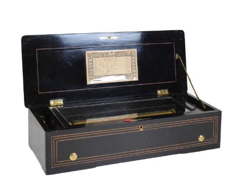 Late 19th Century Swiss inlaid rosewood cylinder musical box, playing eight airs on a 13-inch (33cm) barrel and complete comb