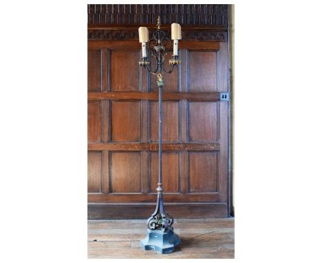 Gilt metal two-light standard lamp, 182cm high