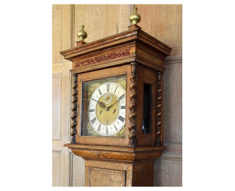 John Norcot, London – Fine walnut and seaweed marquetry eight-day brass dial longcase clock, 11-inch brass dial with signed s