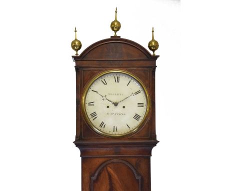 Early 19th Century mahogany cased 8-day painted dial longcase clock, Mallett, Barnstaple, circa 1825, 13-inch signed circular