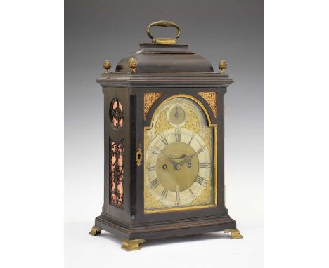 William Scafe, (1674-1765) - Early Georgian ebonised twin fusee chiming bracket clock with pull repeat, the 7-inch break-arch