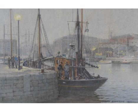 Frank Shipsides (1908-2005) - Watercolour heightened with white - Bristol Harbour from Bathurst Basin, signed and dated 1988 
