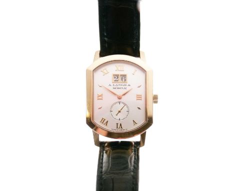 A. Lange &amp; Söhne - Gentleman's 18K gold Grande Arkade manual wind calendar wristwatch, ref. 106.032, silvered dial with a