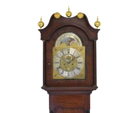 Early 19th Century inlaid mahogany cased 8-day brass dial longcase clock - Richard Hornby, Oldham, circa 1825, 13-inch break-