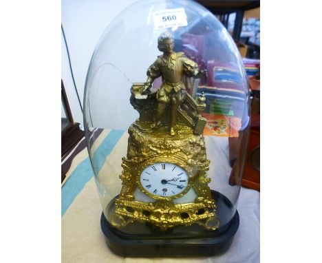 GILT MANTLE CLOCK WITH DOME 18.5" X 12" X 6"