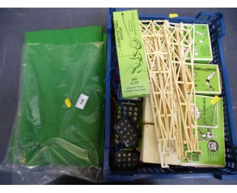 BOX OF ASSORTED SUBBUTEO ACCESSORIES INCLUDING MATS, WORLD CUP GOALS, THROW IN FIGURES, CORNER TAKERS ETC