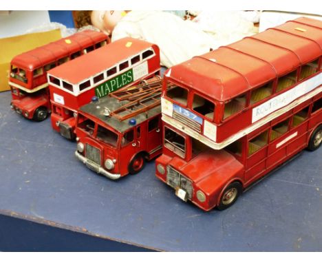 3 LARGE SCALE BUSES AND A LARGE SCALE FIRE TRUCK