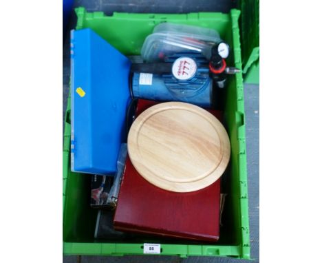 BOX OF ASSORTED MODELLING ACCESSORIES AND TOOLS INCLUDING PAINTS, AIRBRUSH, NEWPLAST ETC