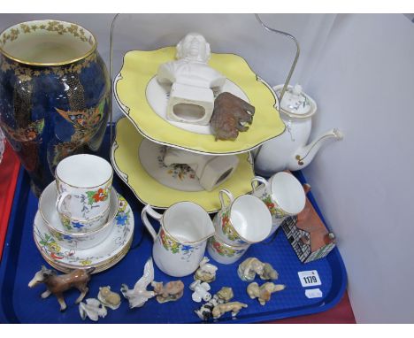 Wetley China Tea Service, two tier cake stand, Crown Devon vase, etc, Wade Whimsie's etc:- One Tray.