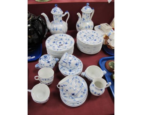 Royal Copenhagen Mussel Malet Blue Fluted Tea Service, of forty three pieces, including two coffee pots.