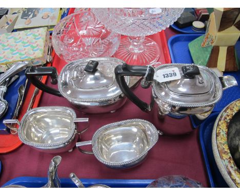 Elkington &amp; Co Silver Plated Four Piece Tea Service, with gadrooned rims and bun feet to each item. (4).