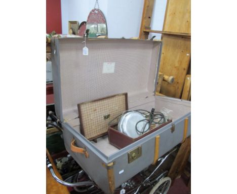 A Vintage Steamer Trunk, with metal mounts.