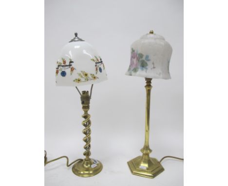 Vintage Lamps - A tall early XX Century Art Nouveau style lamp, mottled glass shade; plus a brass barley twist example. (2) 