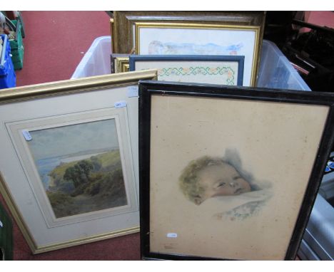 Charles Collins R.B.A Watercolour of a Seascape, signed bottom right, prints, maps, etc:- One Box.
