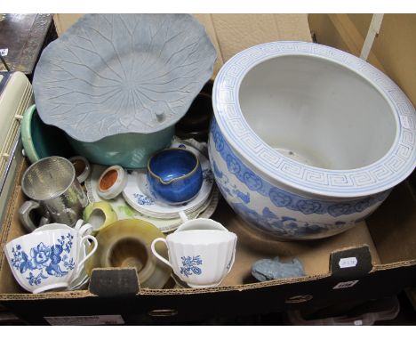 Chinese Style Blue White Jardiniere, Royal Worcester part tea service, etc:- One Box