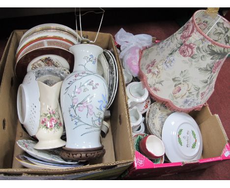 Worcester and Royal Grafton Christmas Plates, a large collection of plates, table lamp and shade:- Two Boxes.