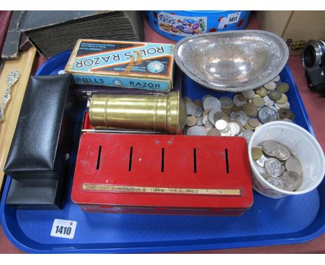 Coinage, pens, razor, scales, etc:- One Tray.