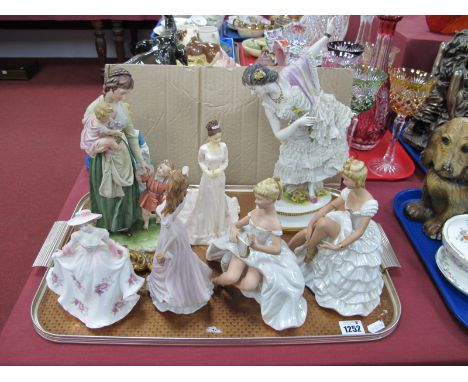 Figurines - Dresden Dancing Lady, on oval base, (damages), Capodimonte, Leonardo, Worcester, Welsh, etc. (8).